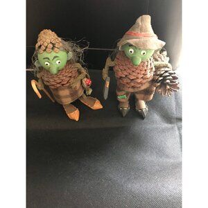 Vtg Pair Of Kottfigurer Troll Dolls Figurines Pinecones Female Male From Sweden